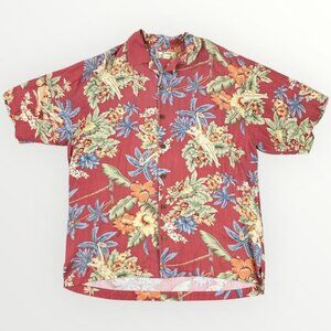 Tommy Bahama 100% Silk Mens Floral Hula Girl AOP Hawaiian Shirt Short Sleeve M